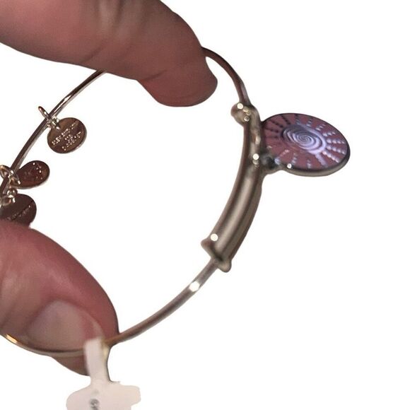 *NEW* Alex And Ani Shiny Silver Spiral Sun Charm Bangle Bracelet - Picture 7 of 9